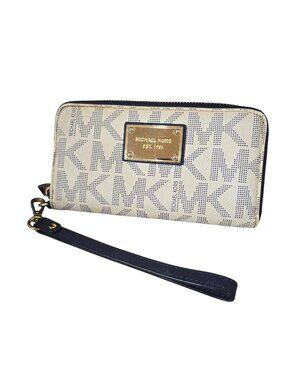 Michael Kors Jet Set Navy White Zip Around Wristlet